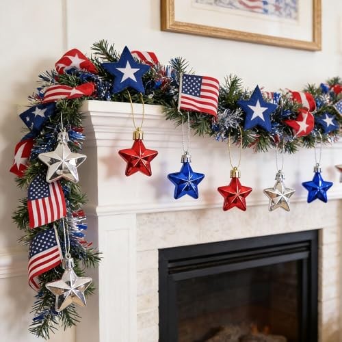 24 Pcs Mini Star Ornaments 4th of July Patriotic Hanging for Tree, Memorial