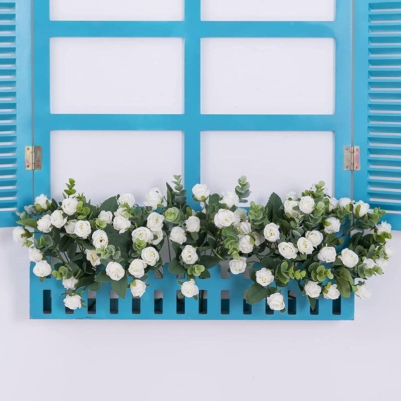 10 Head Artificial Silk Rose Peony Eucalyptus Bouquet Wedding Home Party Decor