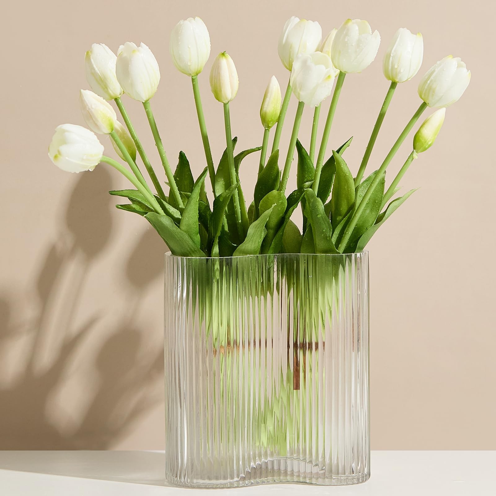 15 Pcs White Tulips Artificial Flowers Faux Tulips Real Touch Latex Fake Flow…