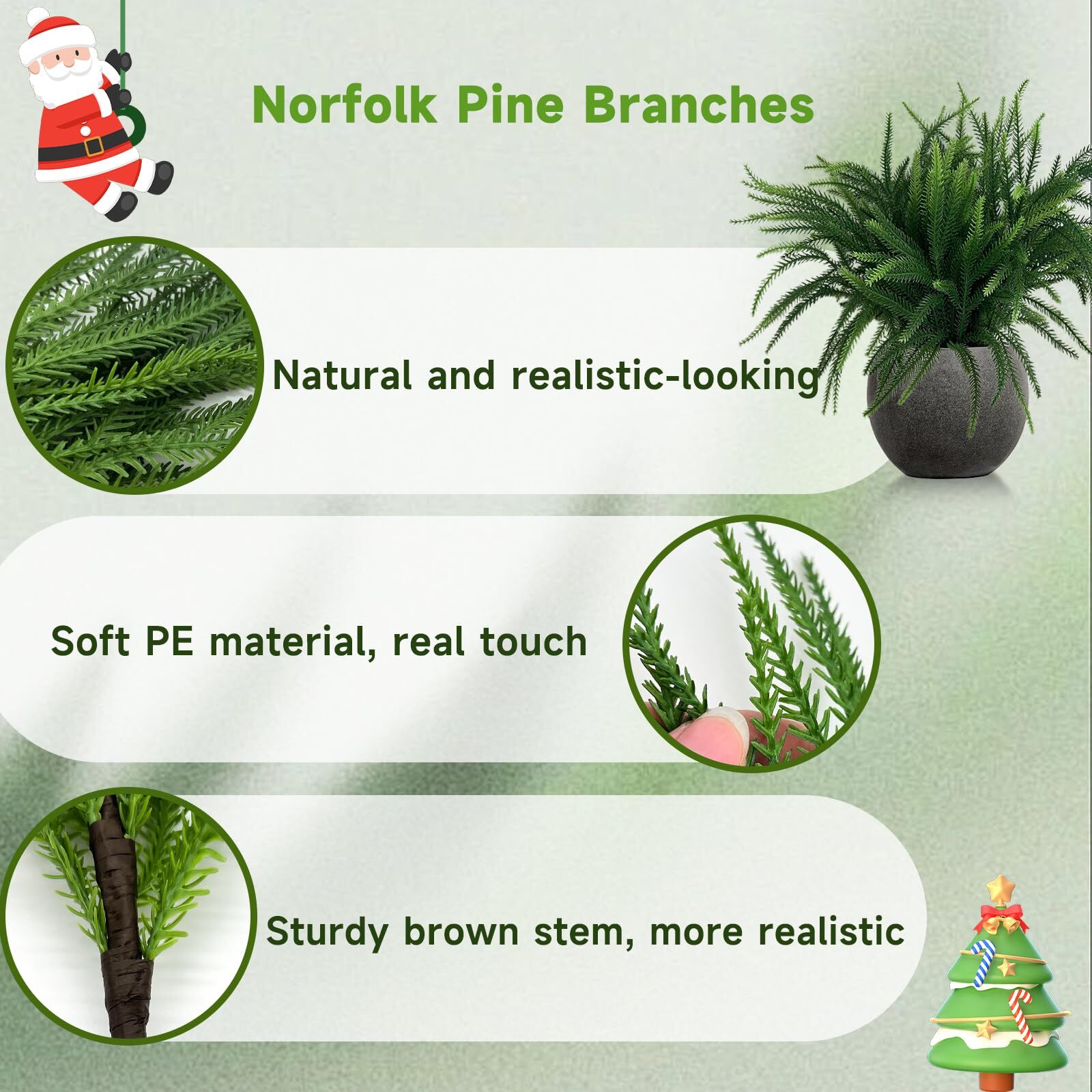 12 Pcs Christmas Norfolk Pine Branches Artificial Christmas Pine Branches Norfol