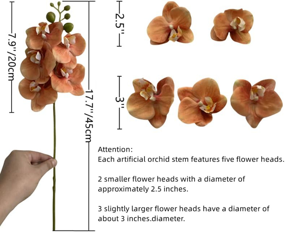 4-Pcs Artificial Flowers Real Touch Latex Phalaenopsis 17.7Inch Artificial Orchi