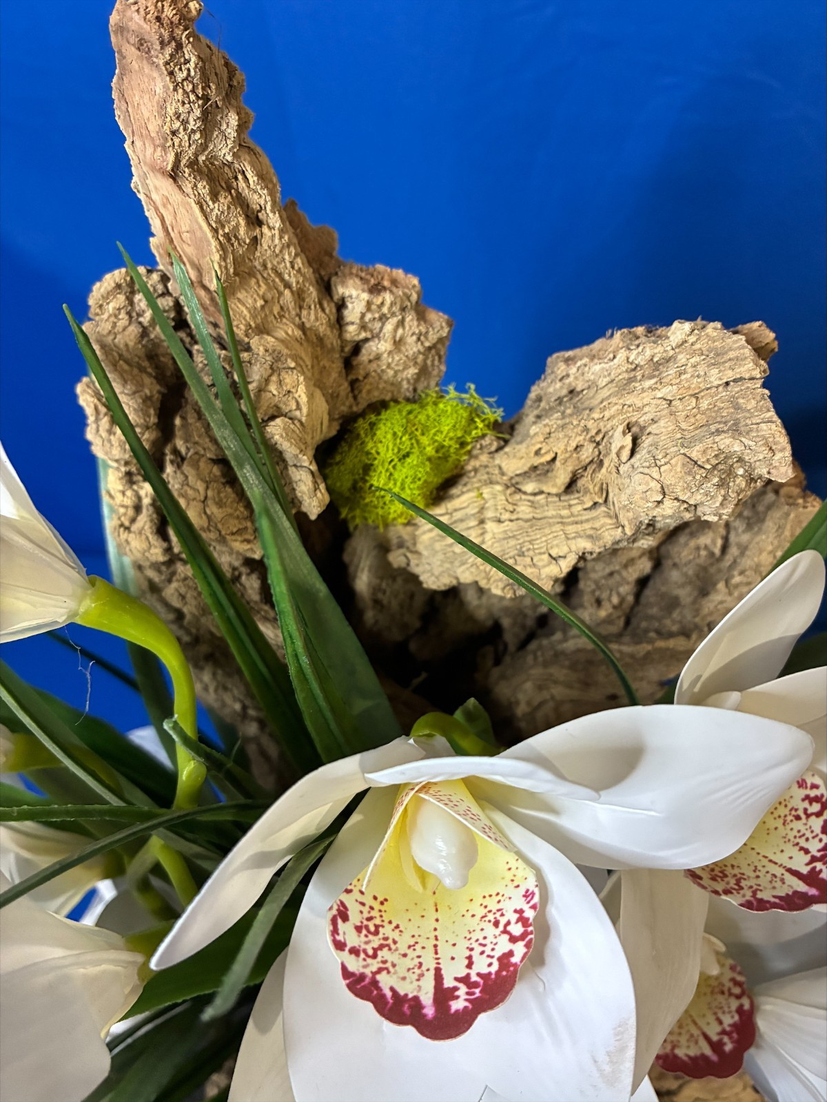 Orchid Artificial Plant Home Arrangement Marble Base Natural Bark Handmade