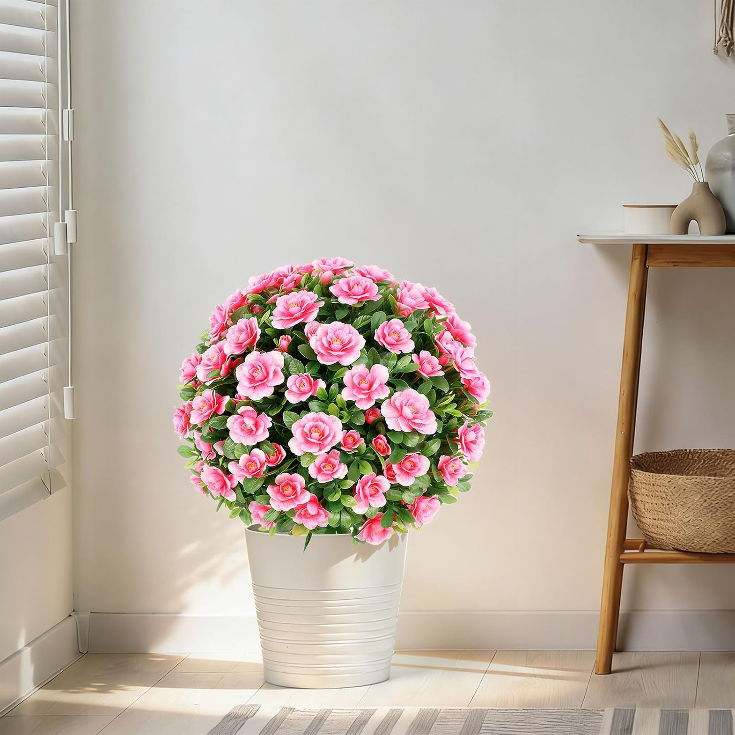 2 Pack UV Resistant Pink Crabapple Blossom Topiary Trees for Outdoor Decor