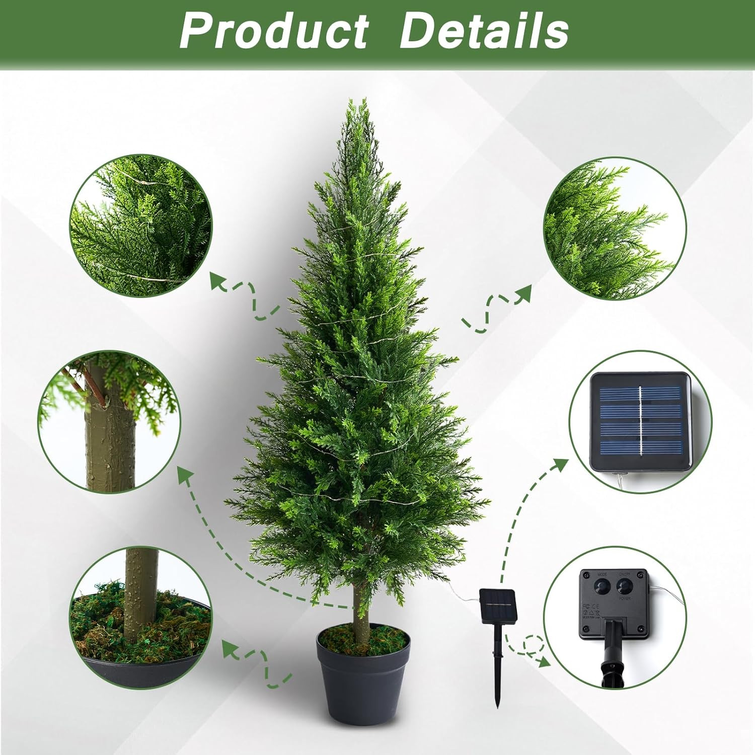 2 Pack 4FT Fake Cypress Plants with Lights – UV Resistant Indoor/Outdoor Decor
