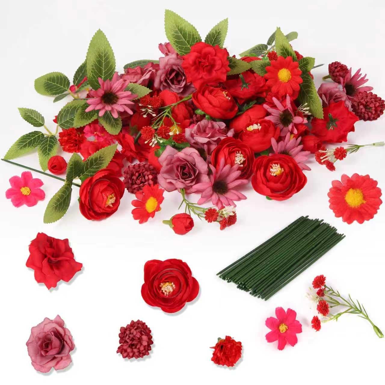 100 PCS Red Mini Fake Artificial Silk Flower Heads Faux Blossom Flores Cake
