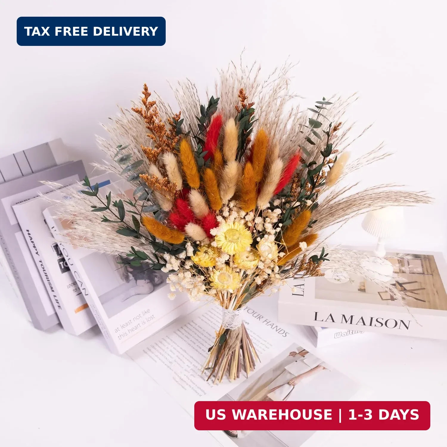 Handmade Bohemian Dried Flower Bouquet – Spring Summer Flowers Arrangement with