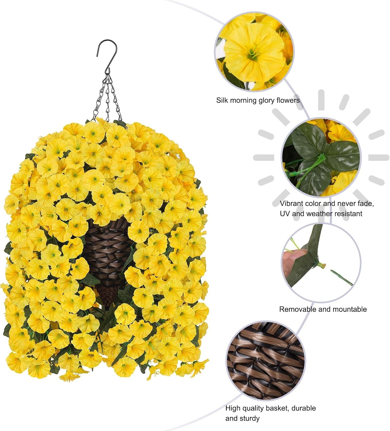 Yellow Morning Glory Hanging Flowers Basket