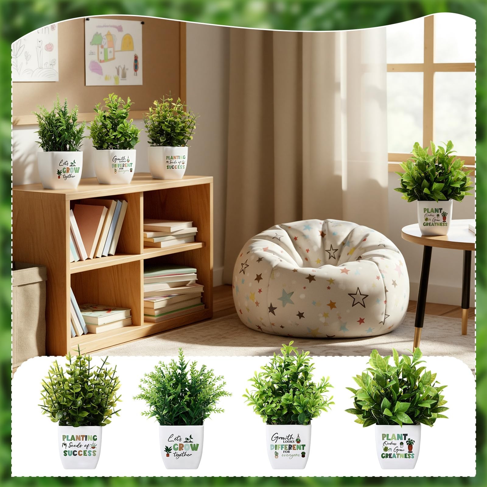 4 Pack Back to School Fake Plants Classroom Decor Mini Artificial Greenery Po…