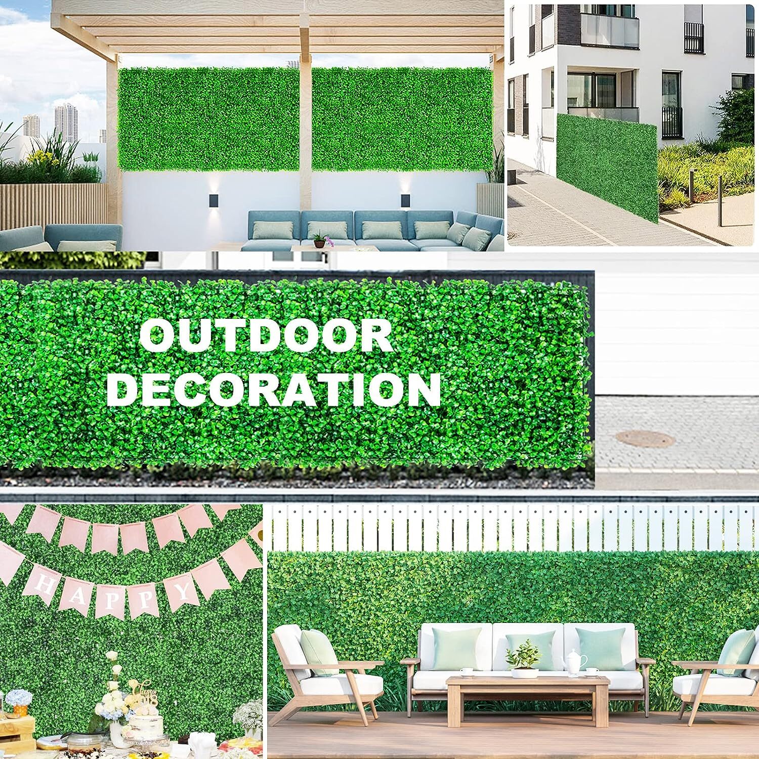 24pcs 20″x20″ Artificial Boxwood Wall Hedge Mat Decor Privacy Fence Panel Grass