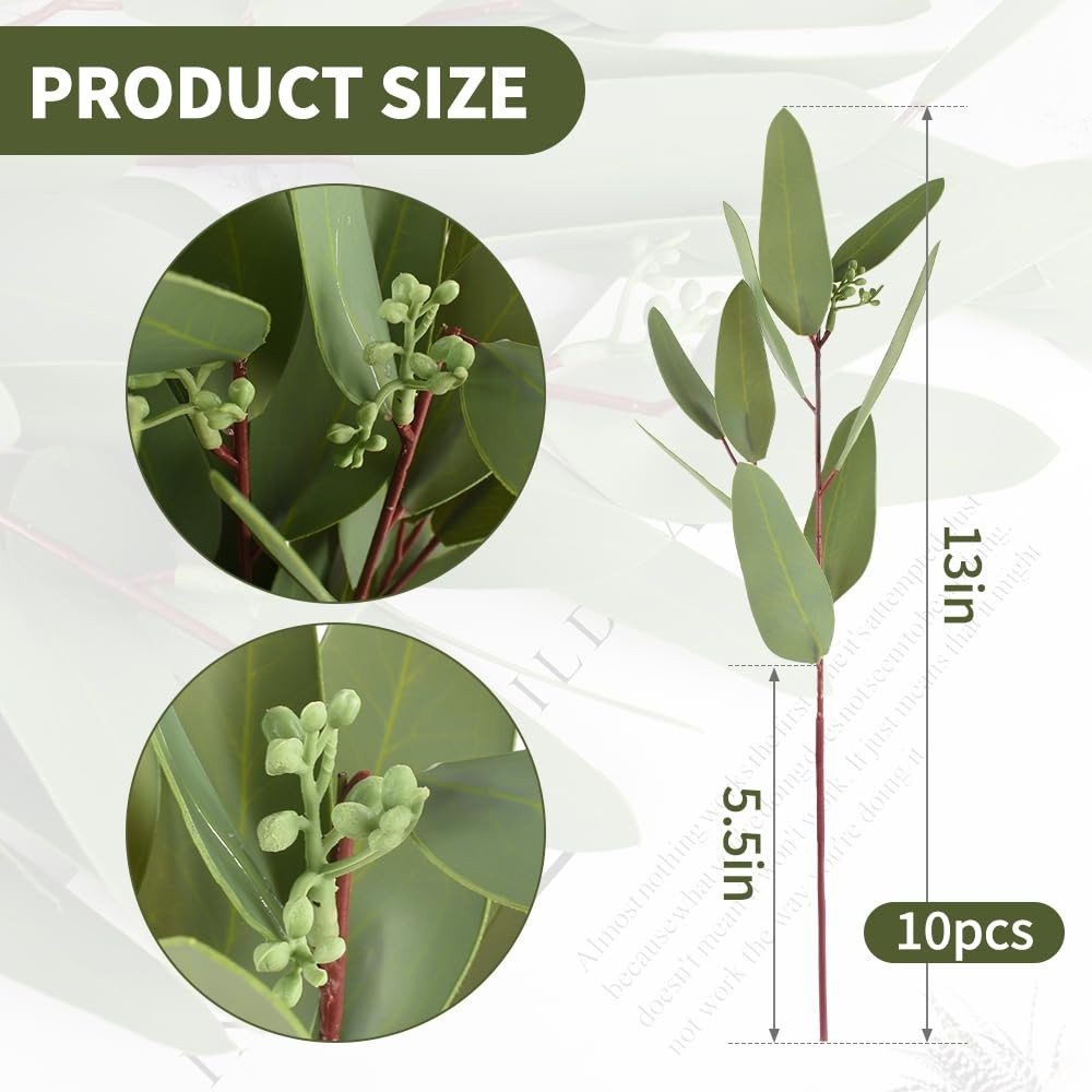 Artificial Seed Eucalyptus 10pcs Faux Eucalyptus Stems Leaves Greenery 15 Inc…