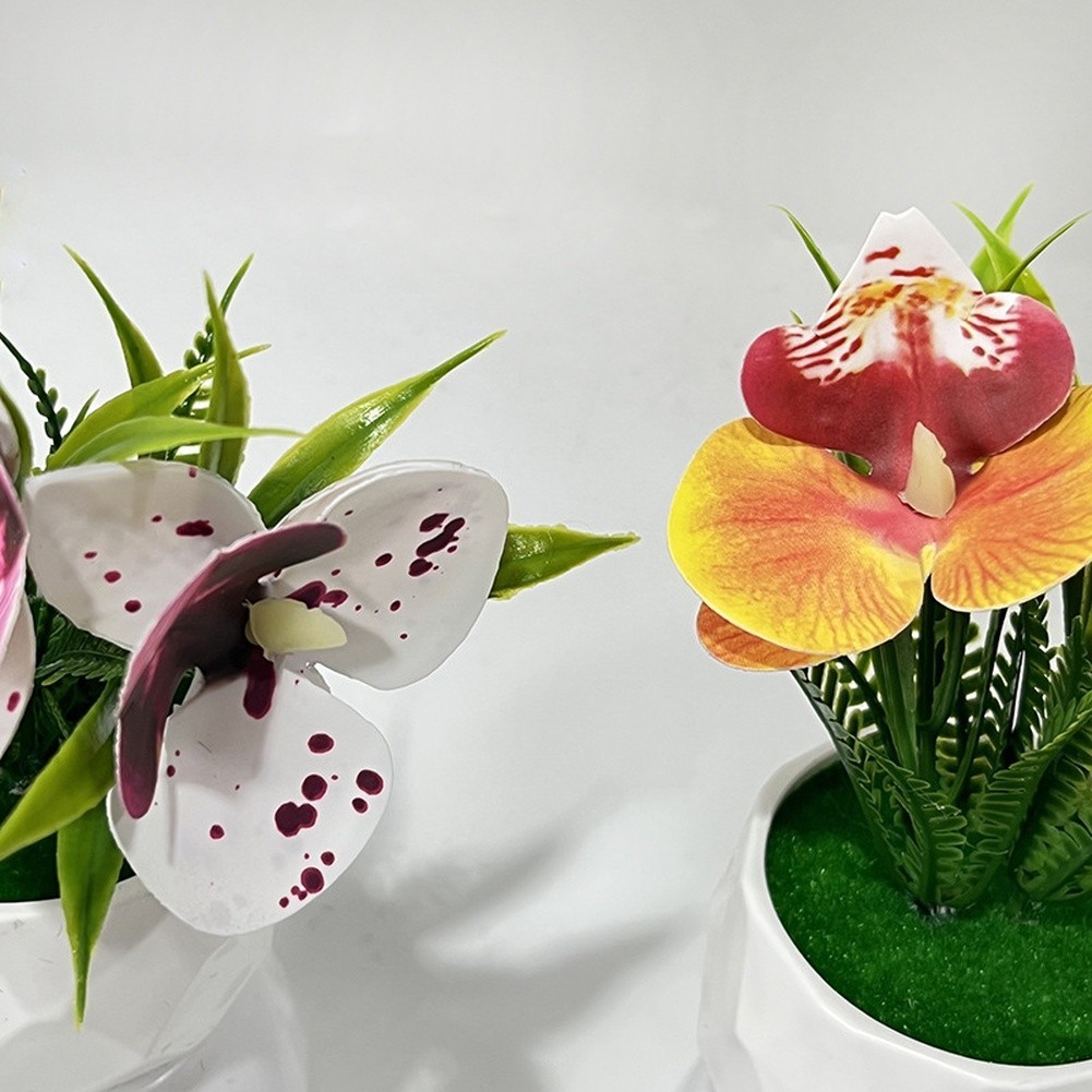 Soft Rubber Miniature Orchid Plant in Pot White Purple Orange Blue Red Options