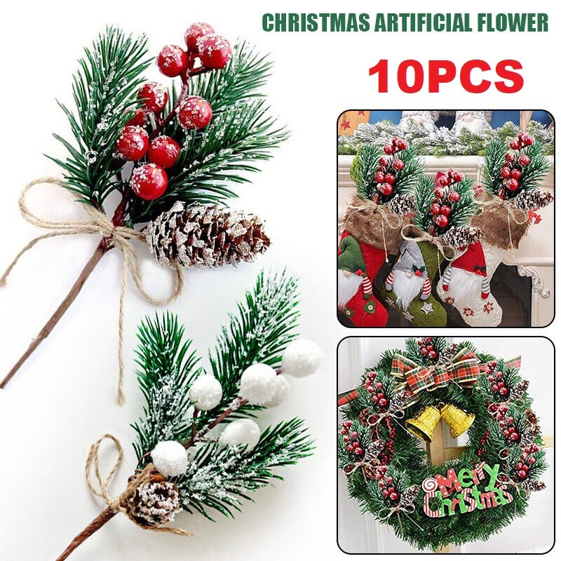 10x Artificial Christmas Floral Picks Red Fake Berry Picks Stems Ornament 6inch