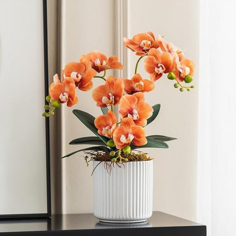 4-Pcs Artificial Flowers Real Touch Latex Phalaenopsis 17.7Inch Artificial Orchi