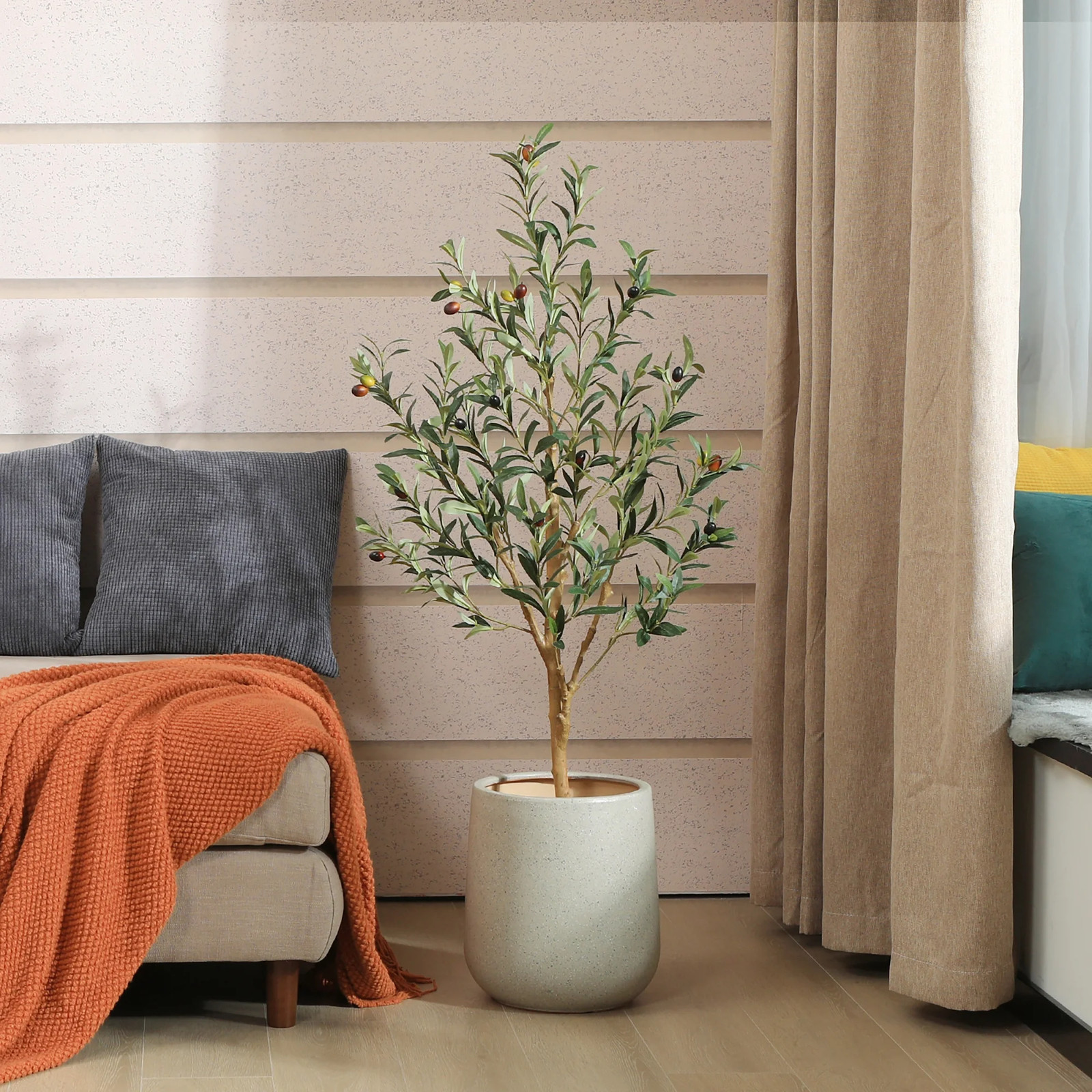 4Ft Artificial Olive Tree Indoor, Faux Olive Tree, Artificial Plants with Natura