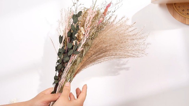 Large Dried Flower Bouquet 6 Bunches Pink Pampas Grass & Roses for Boho Decor