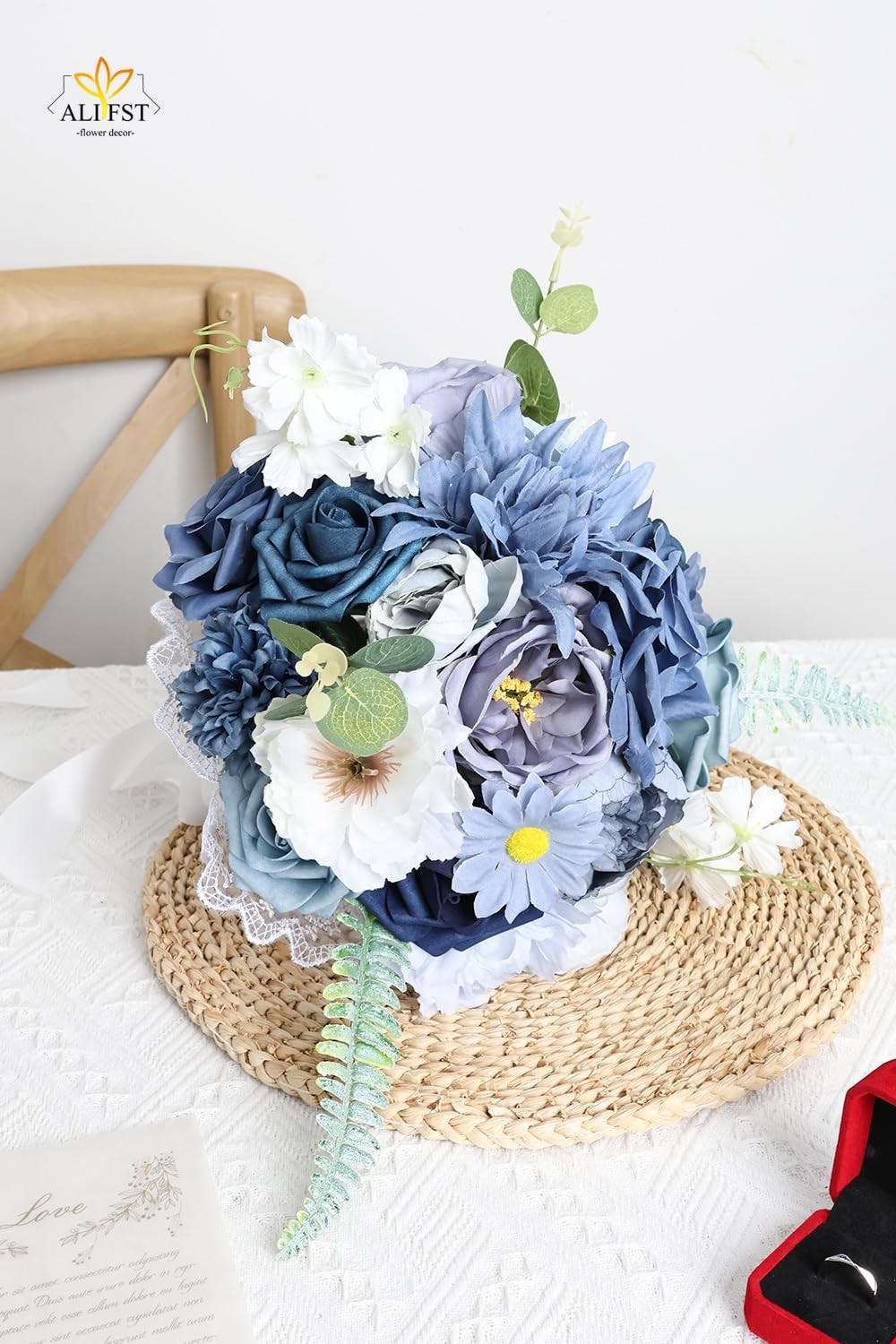 Dusty Blue Artificial Flowers Combo Box Set Silk Fake DIY Wedding Bouquet
