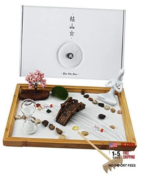 Japanese Zen Garden for Desk – 12″ x 8″ Desktop Mini Zen Garden with Life Flows