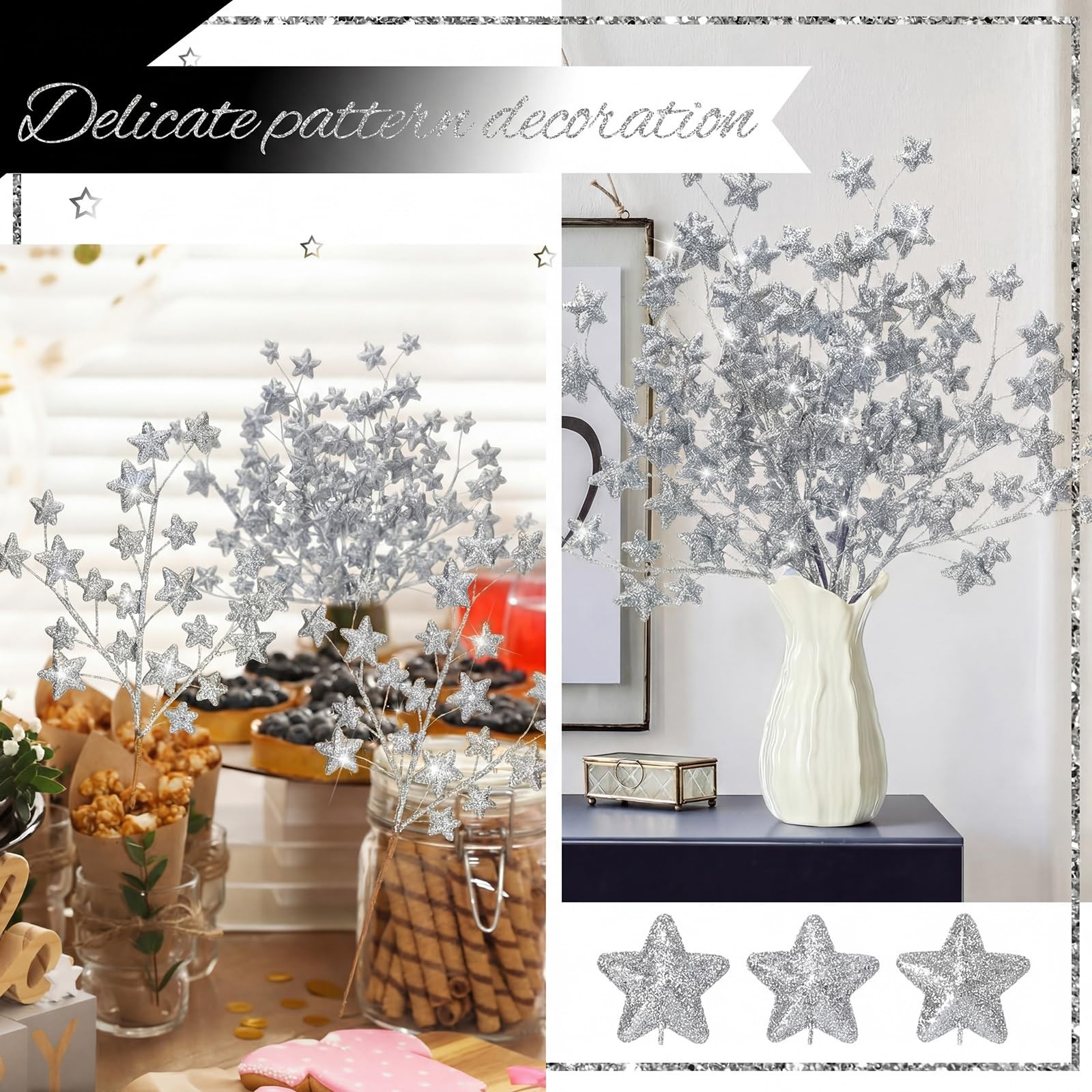 6 Pcs Glitter Star Picks 17.7 Inch Sparkly Star Tree Stem Picks Twinkle Stick…
