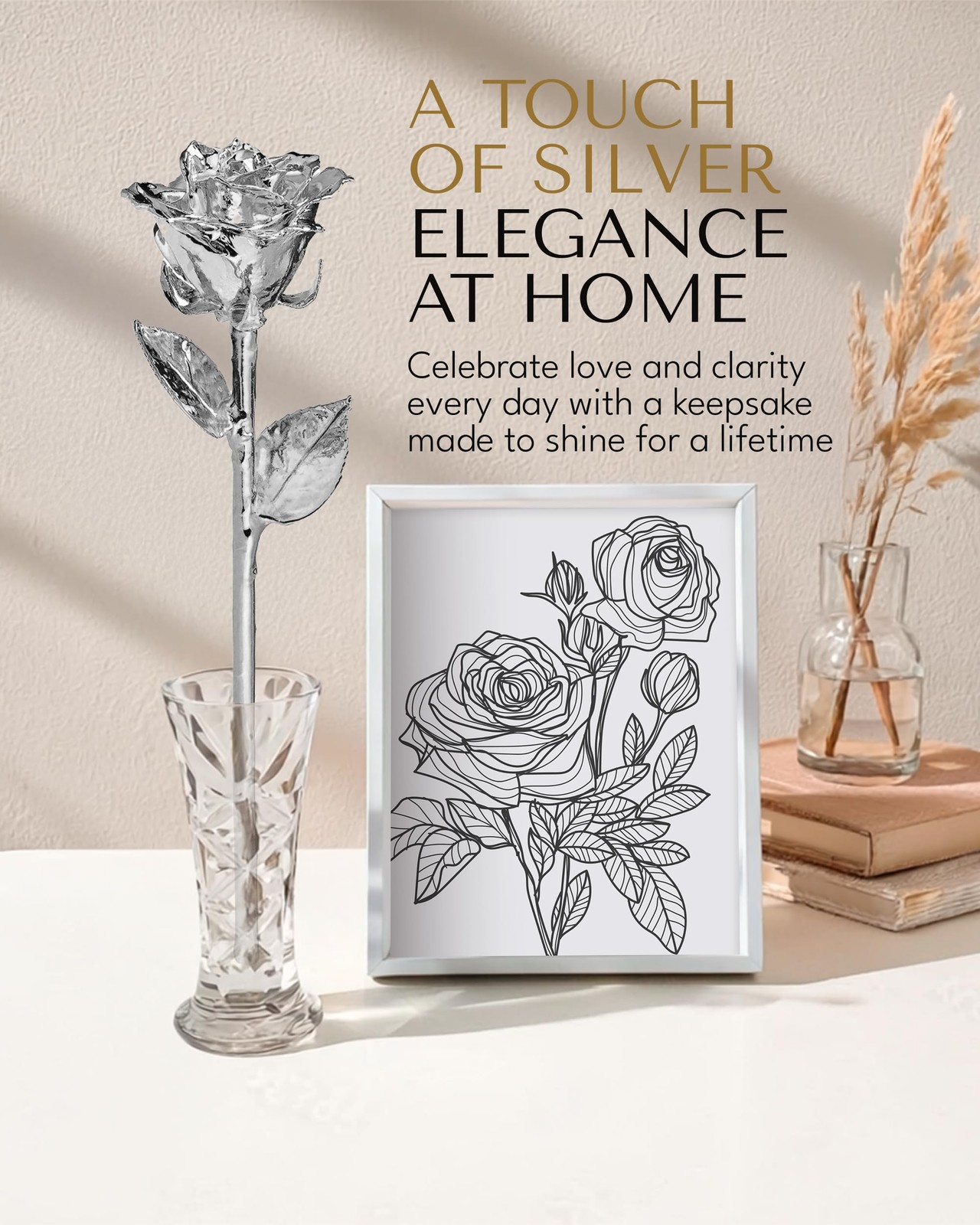 Real Rose Dipped in Silver, Handcrafted Preserved Rose in Luxury Gold Gift Bo…