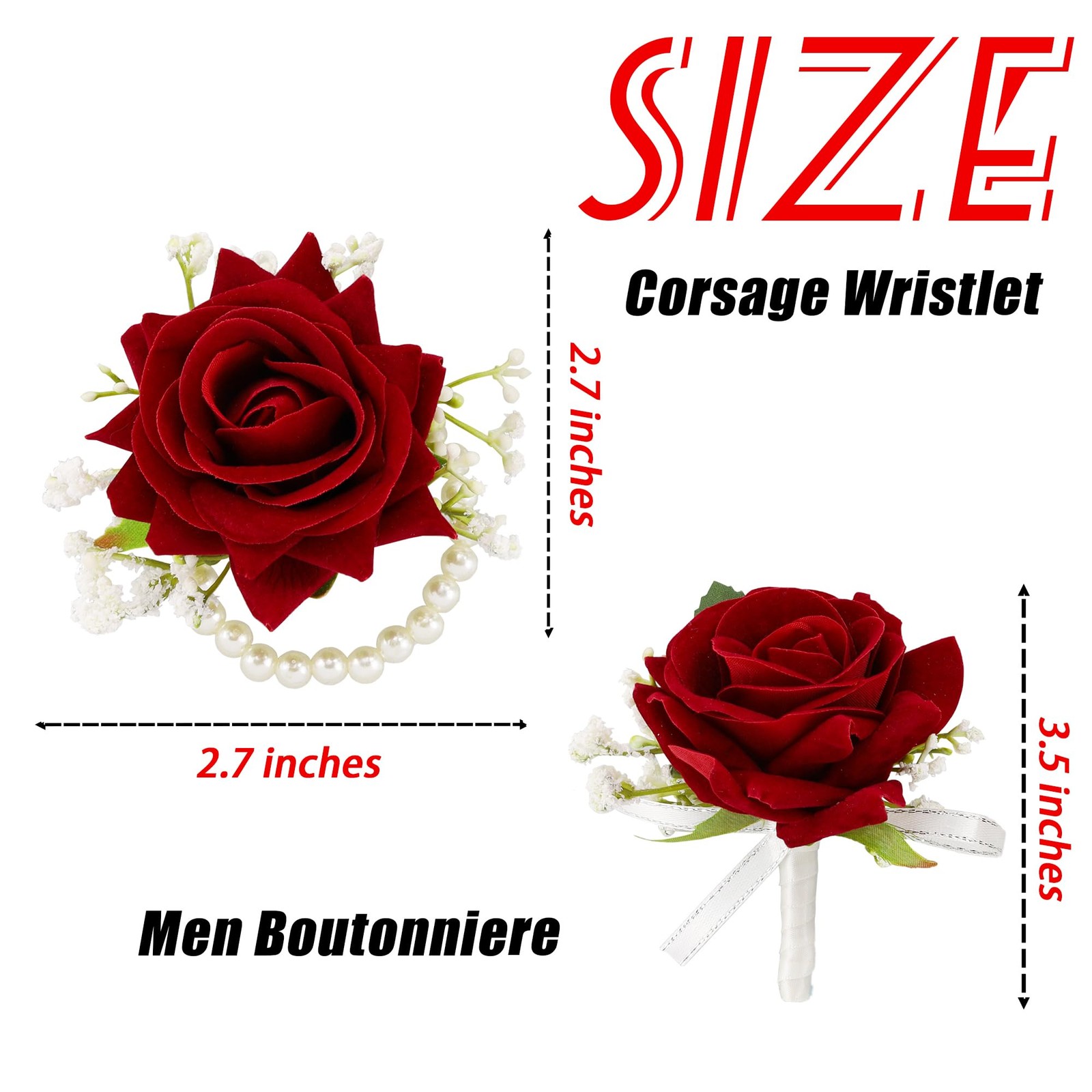 2Pcs Red Rose Corsage and Boutonniere Set Corsage Wristlet Band Bracelet for …