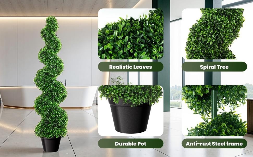 3FT 2 PCS Realistic Artificial Spiral Boxwood Topiary Trees w/Durable Pot