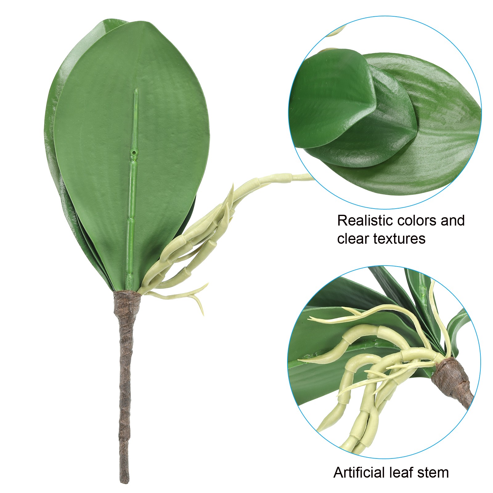 2 Pcs 4.3 Inch Faux Orchid Leaves 5 Petals Artificial Leaf with Stems