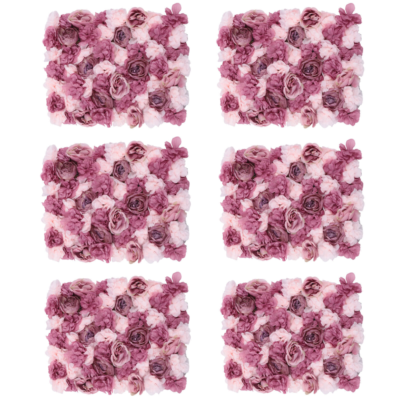 6Pcs 24*16in Artificial Flower Wall Panels Pink Mauve Silk Rose Backdrop Decor