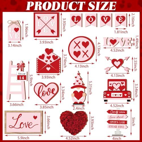 17 Pcs Valentines Tiered Tray Decor Set Red Pink Gnome Love Valentine