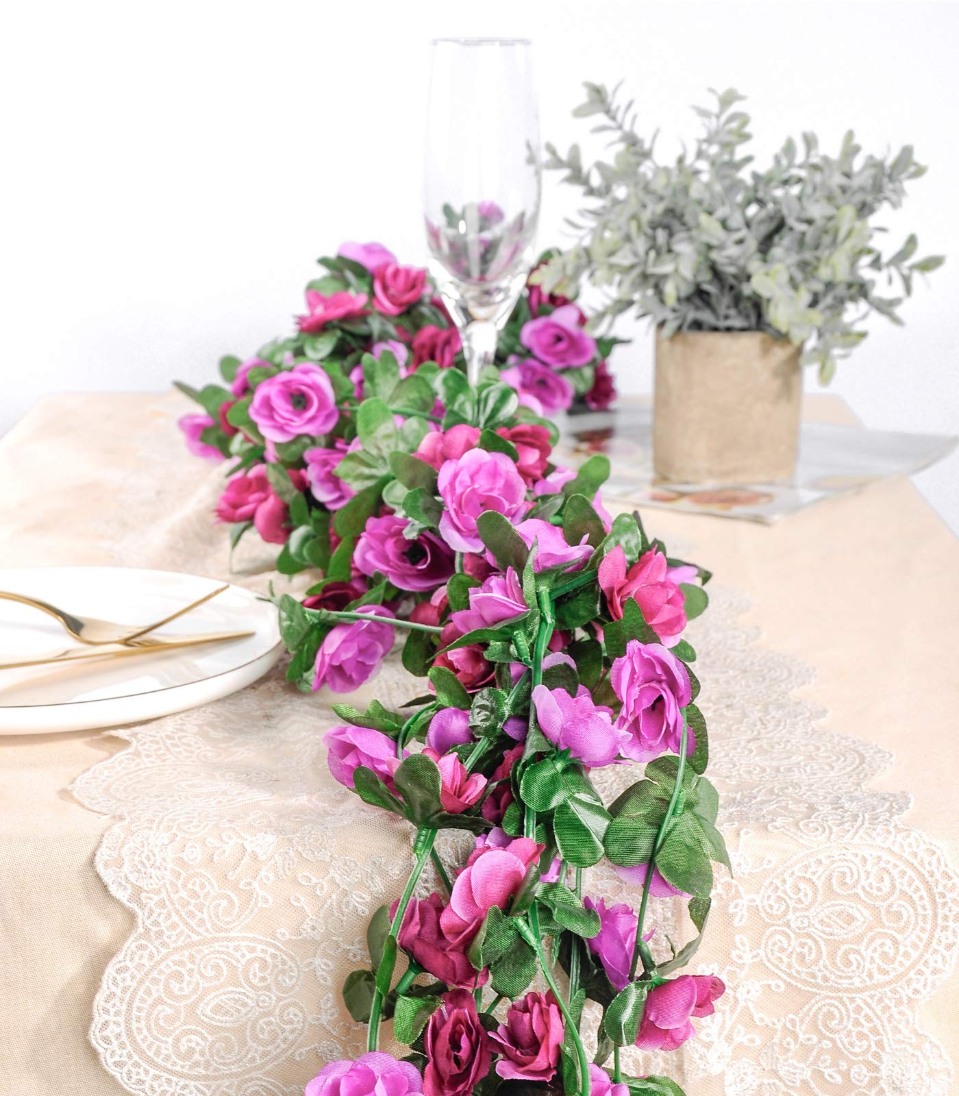 8Pcs 66FT Purple Flower Garland, Artificial Rose Floral Vines Fake Hanging Sp…