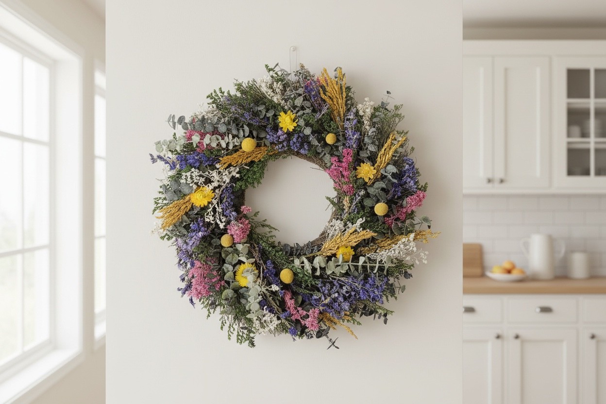 18″ Dried Floral Wreath Lavender Eucalyptus Spring Summer Front Door Decor