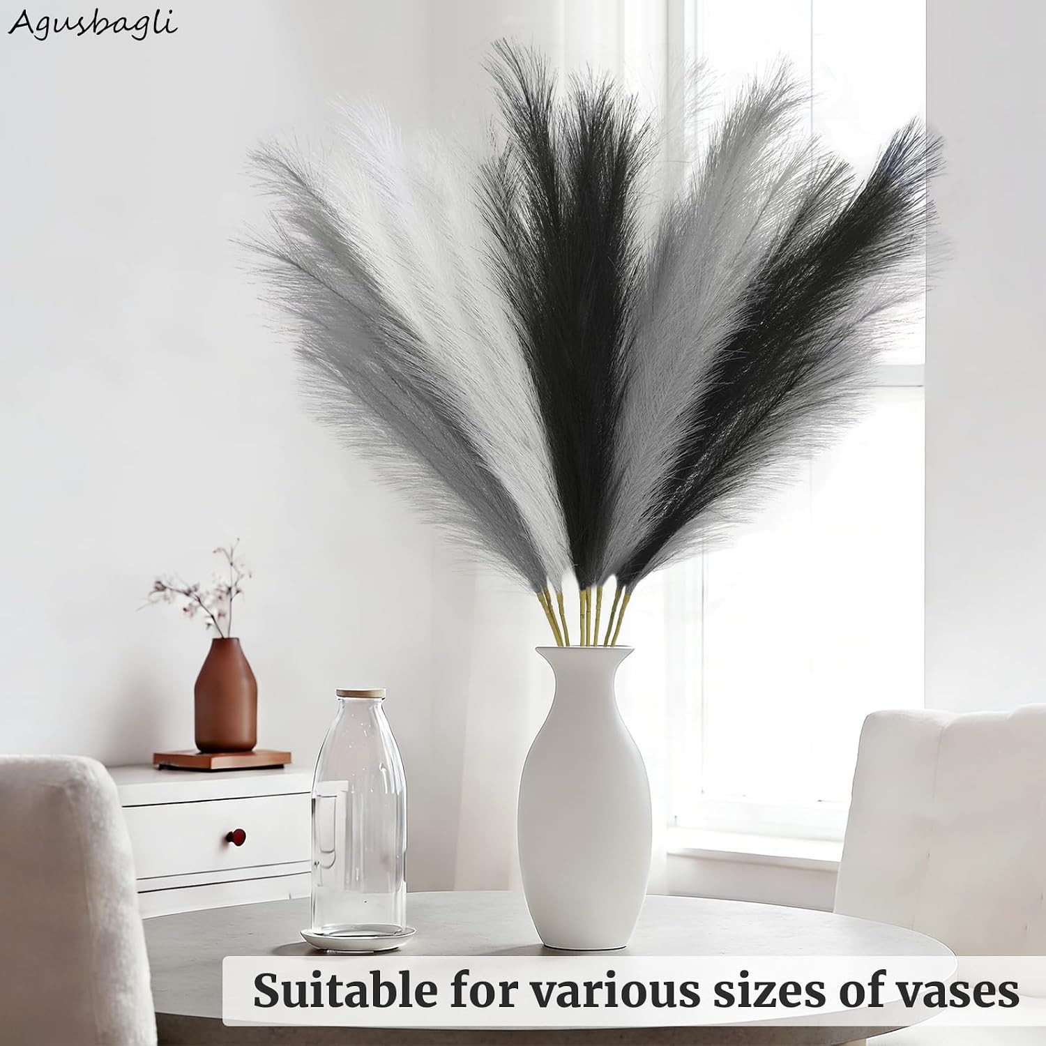 8 Pcs Black Faux Pampas Grass Decor 35“ Fluffy Tall Artificial Colored Pampas Gr