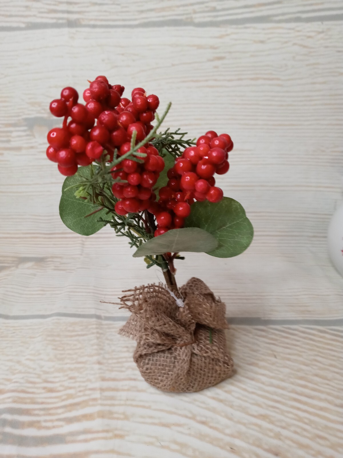 New Artificial Berry Tree Fake Mini Burlap Wrapped Christmas Winter Decor Filler