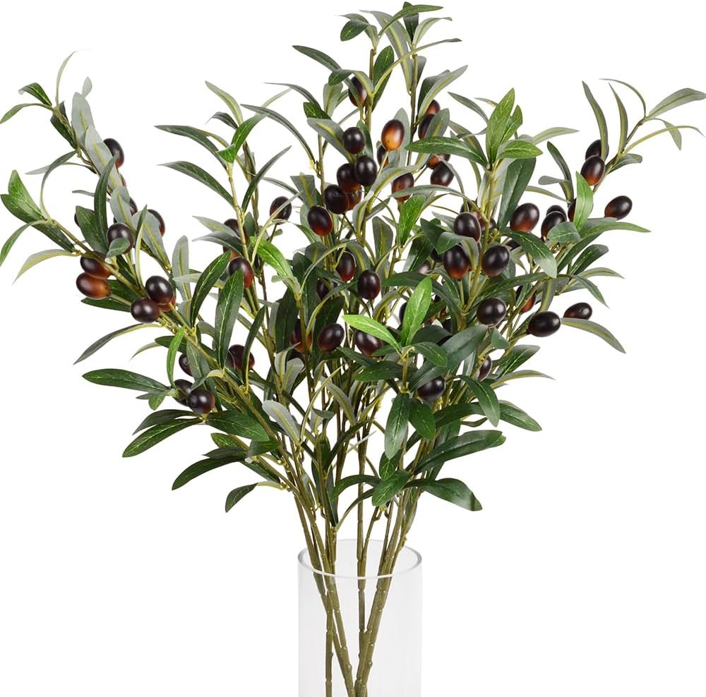 6Pcs Artificial Plants Greenery Olive Branches Stems Fake Plants Green Leaves Fr