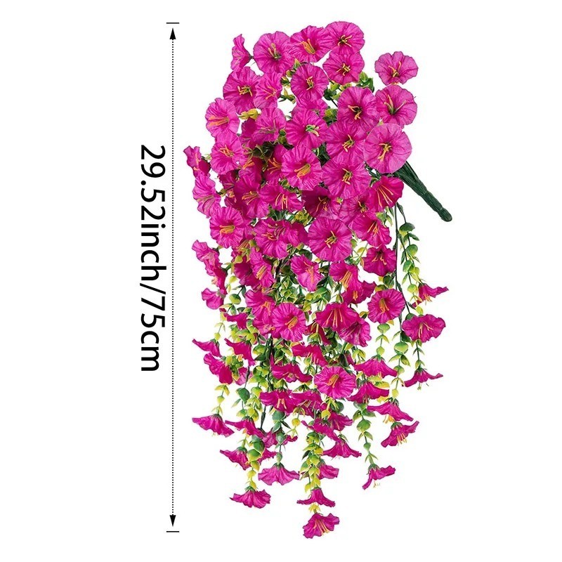 UV Resistant Faux Silk Morning Glory Hanging Flowers for Outdoor Decor 1 Pc Red