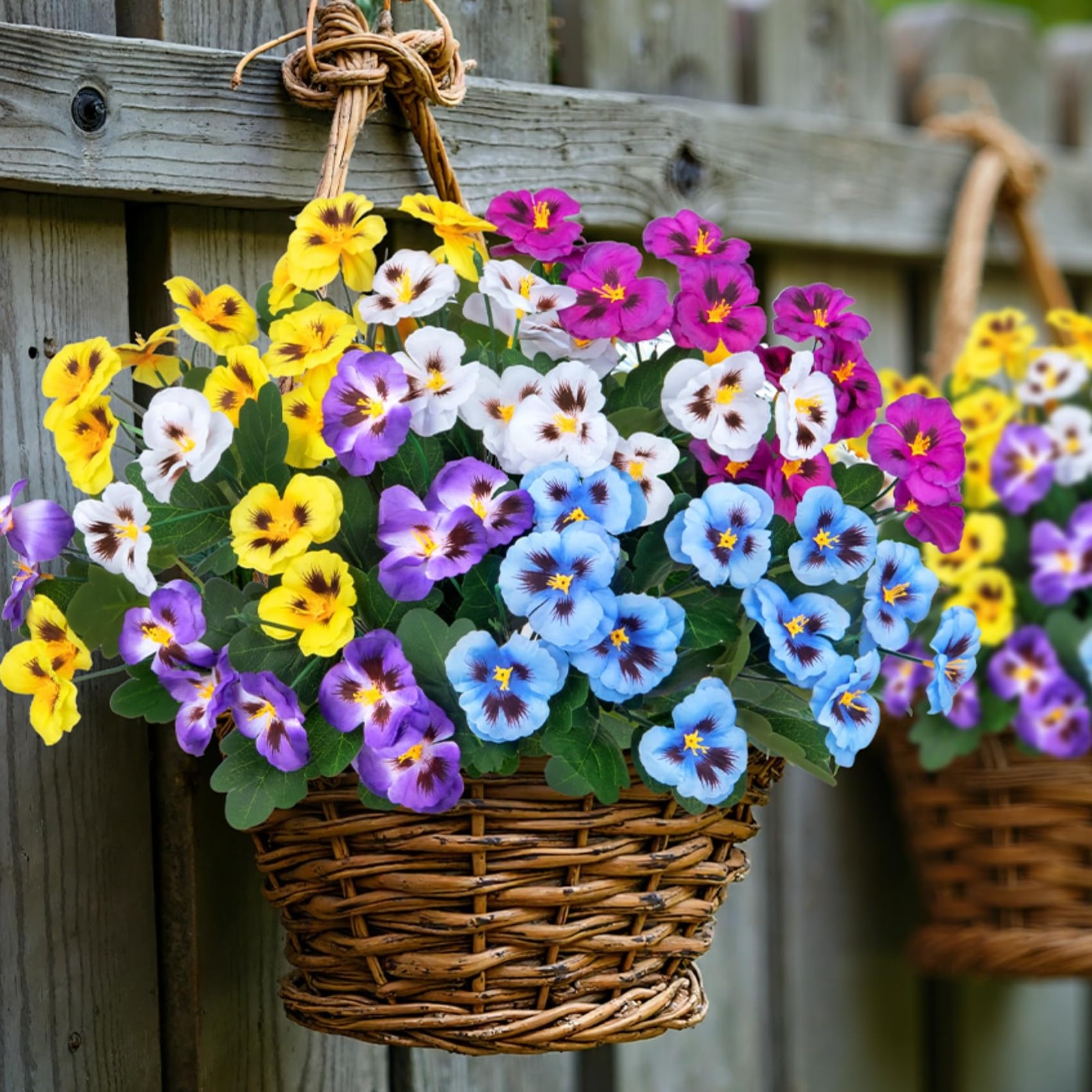 15 Bundles Artificial Flowers for Outdoors, 15″ Fake Pansies Silk Flowers UV