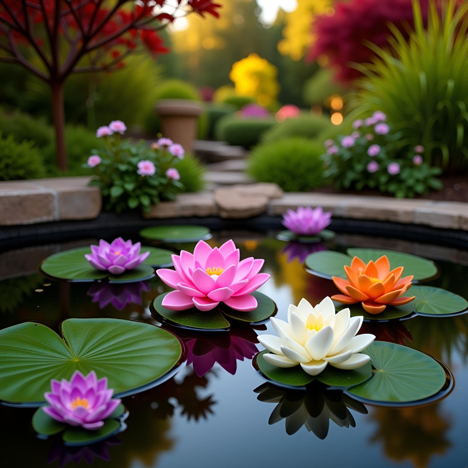 4Pcs Artificial Flowers Water Lily Foam Lotus Flower Pond Decor for Pond Pati…