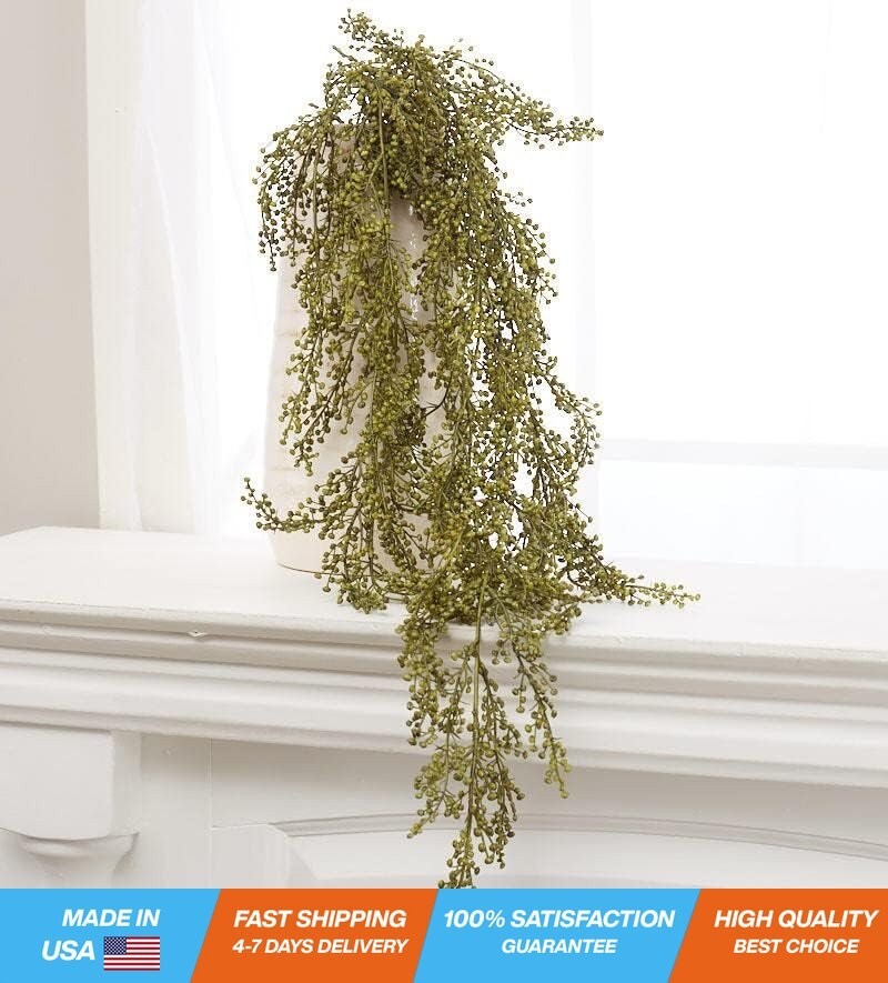 Artificial Hanging Sedum Greenery Bush – 30 Inch Sweet Annie Faux Vine