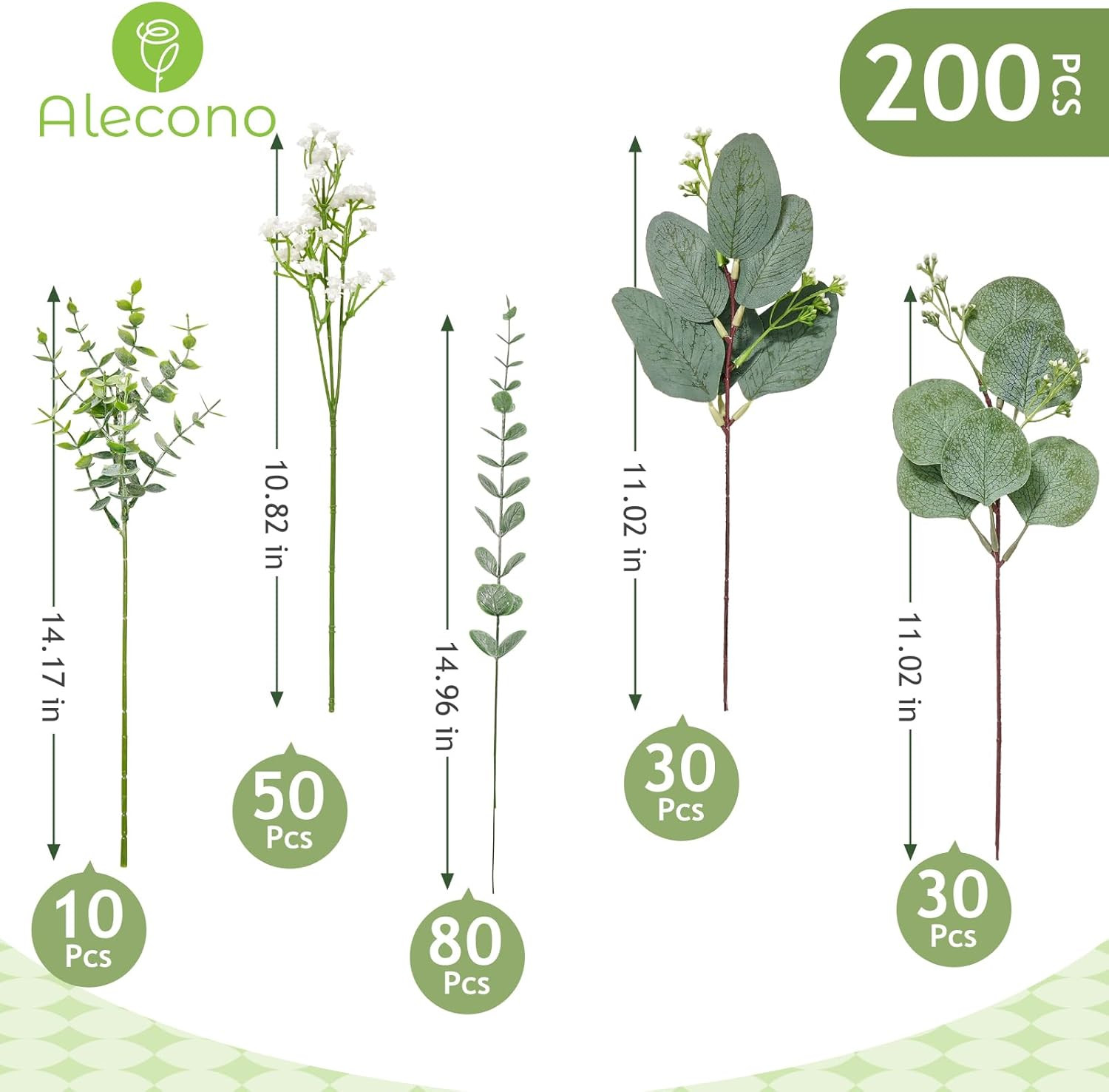 200 Pcs Mixed Artificial Eucalyptus & Flowers for DIY Wedding Decor