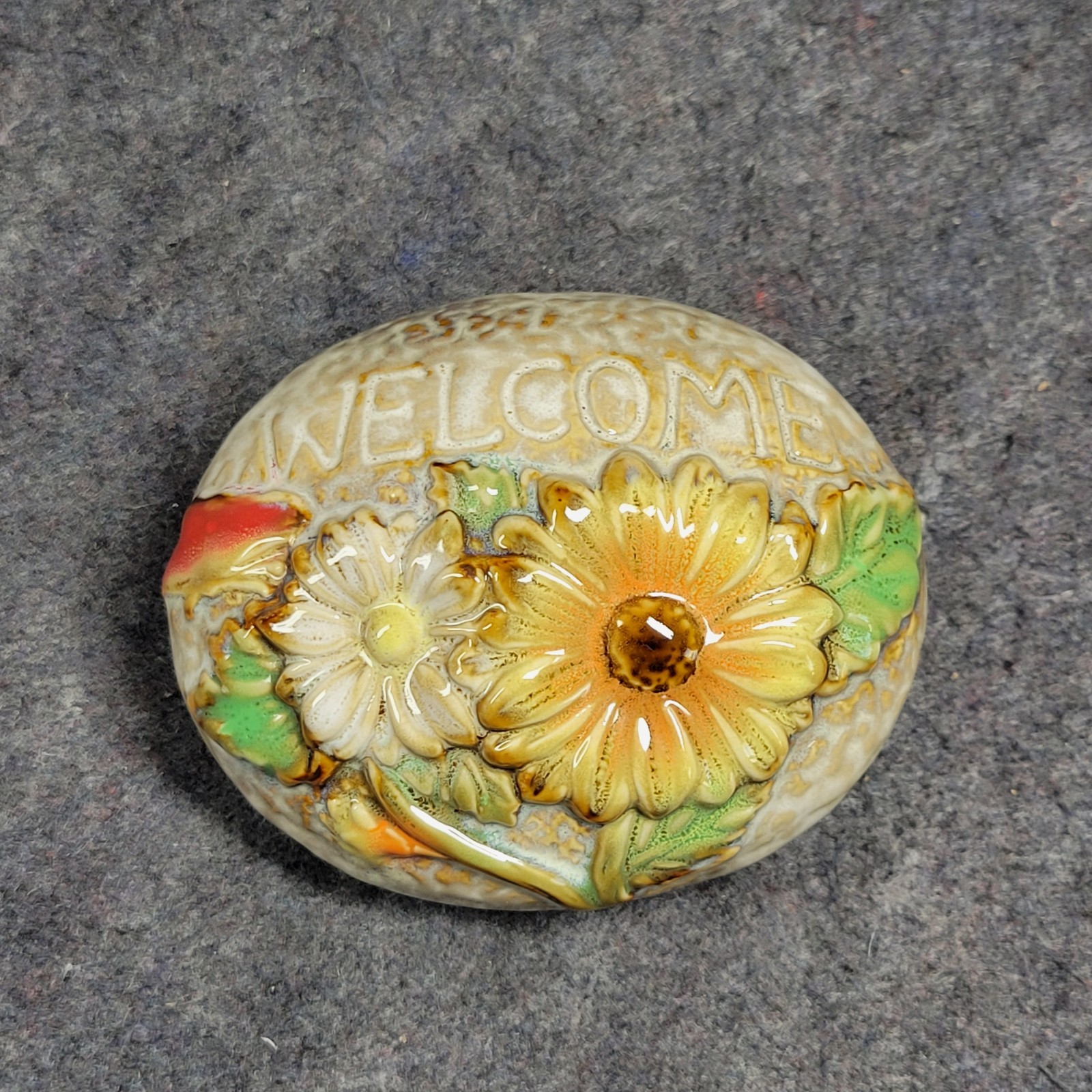 Ceramic Desktop Flower Garden Welcome Faux Rock Raised Glossy Sunflower Daisy
