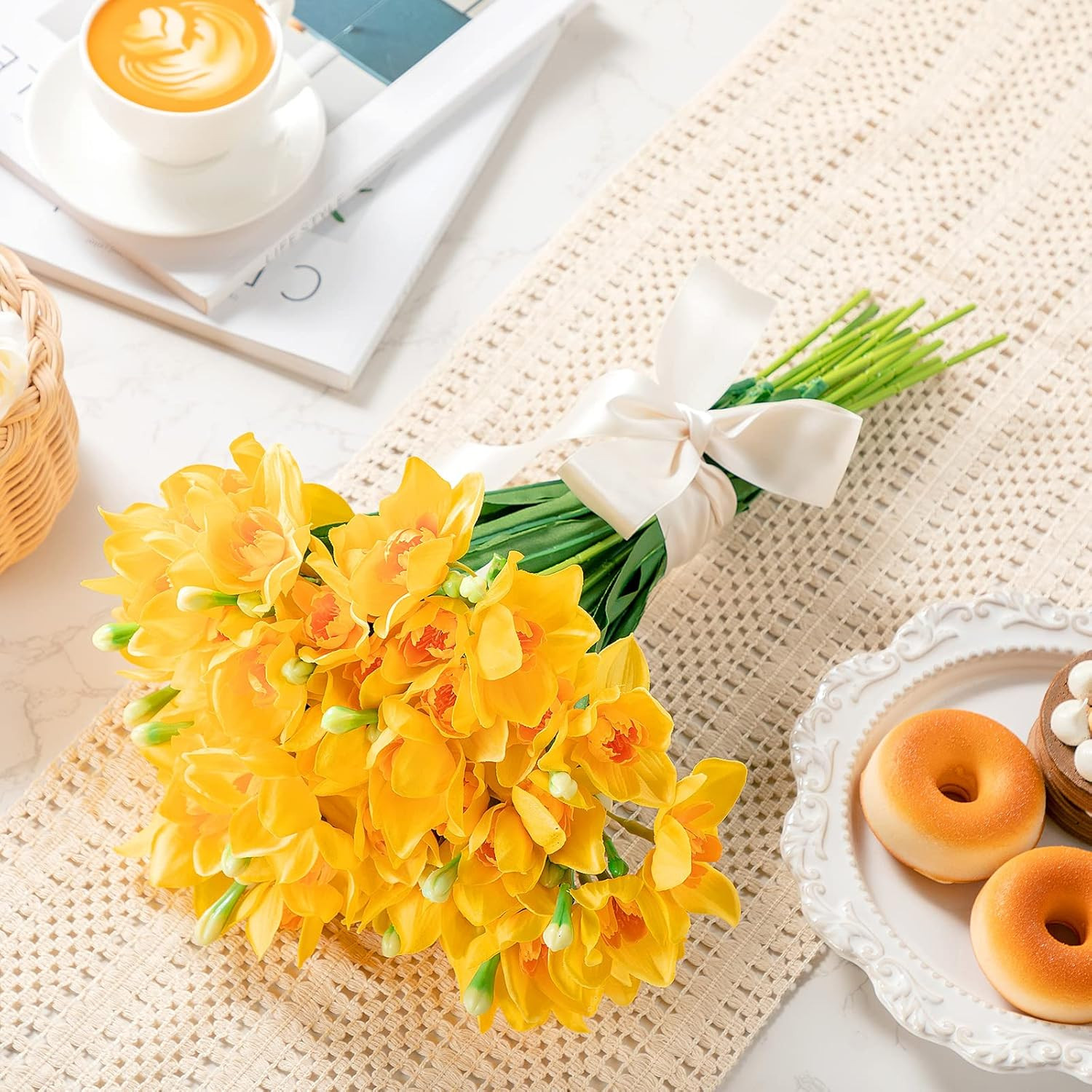 30 Pcs Artificial Daffodils, 16.4 Inch Narcissus Faux Flowers for Indoor & Outdo