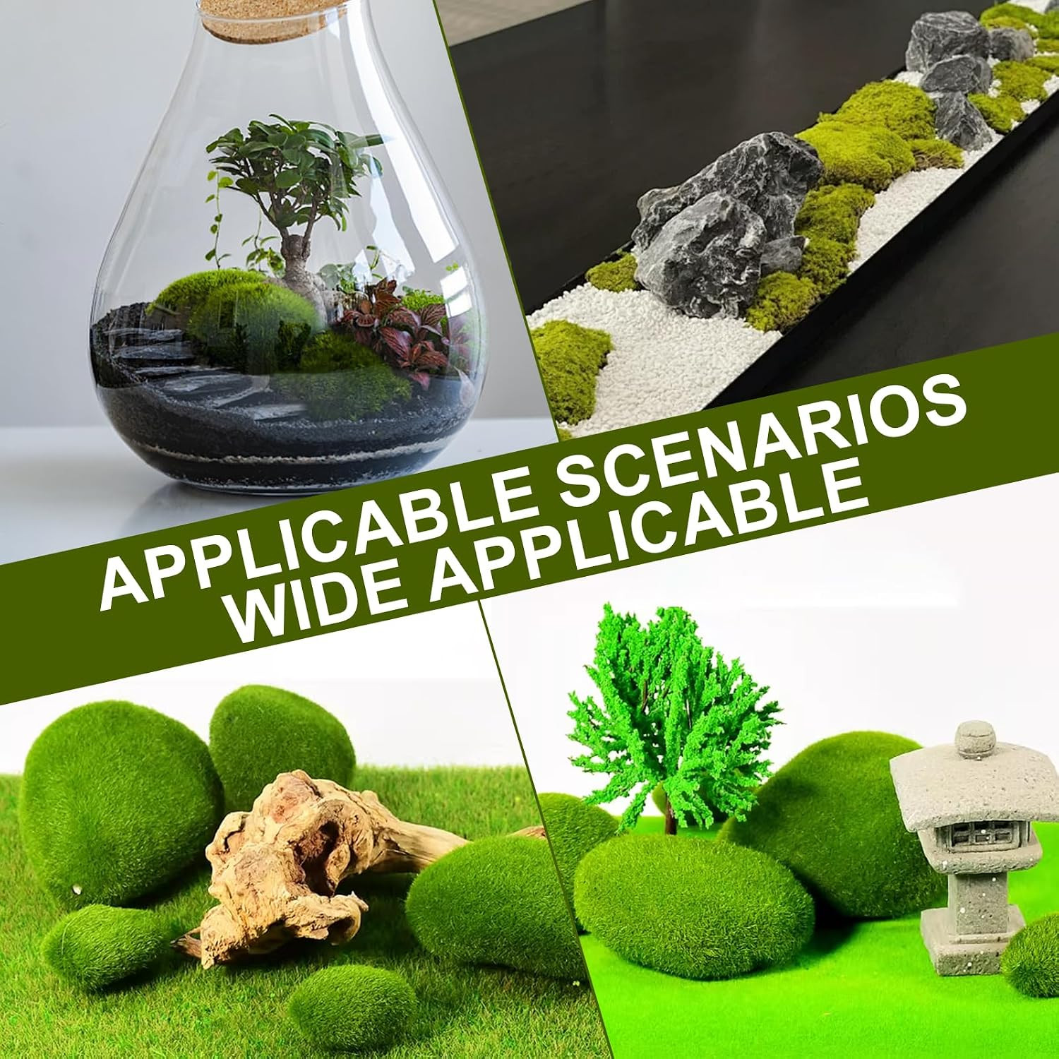 40PCS Artificial Moss Rocks, 4 Size Fake Moss Rocks, Green Moss Decor