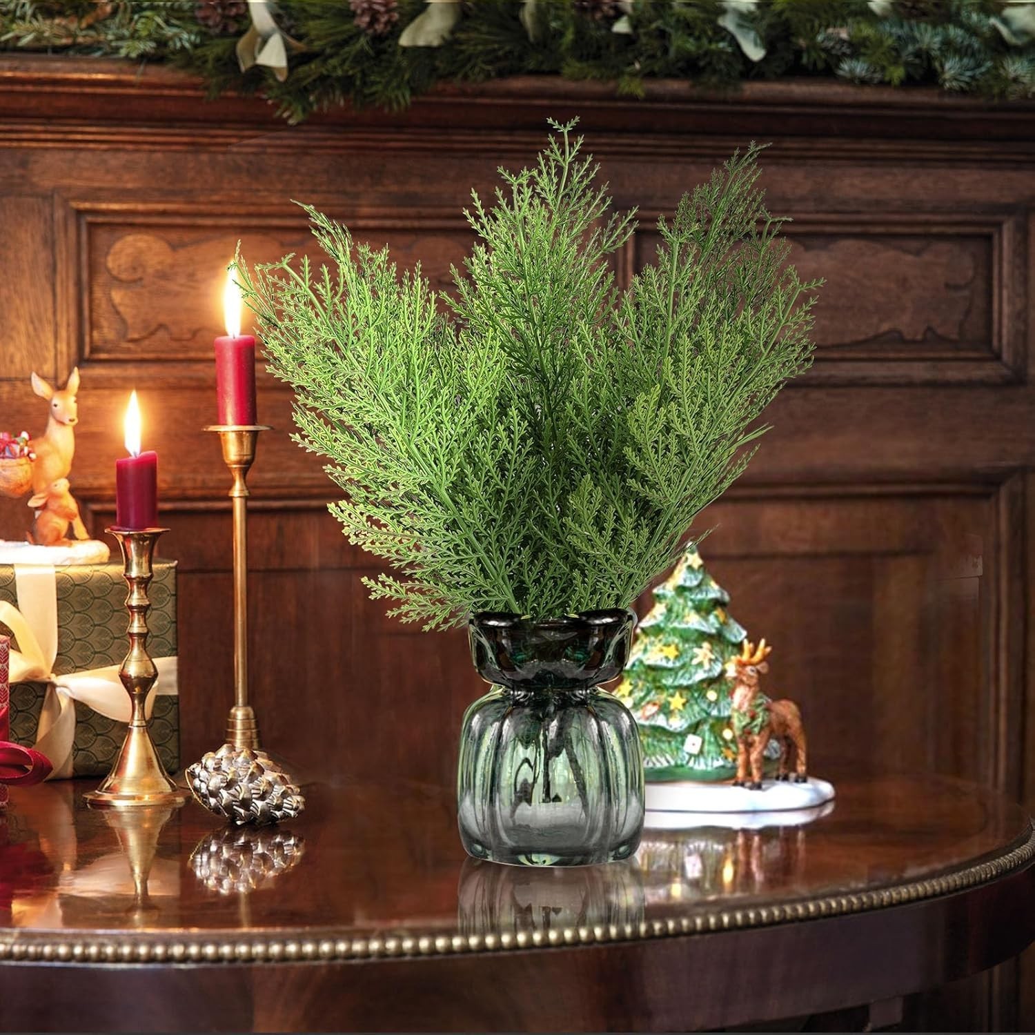 40 Pcs Artificial Pine Sprigs Faux Greenery Stems Pine Picks Plastic Christmas D