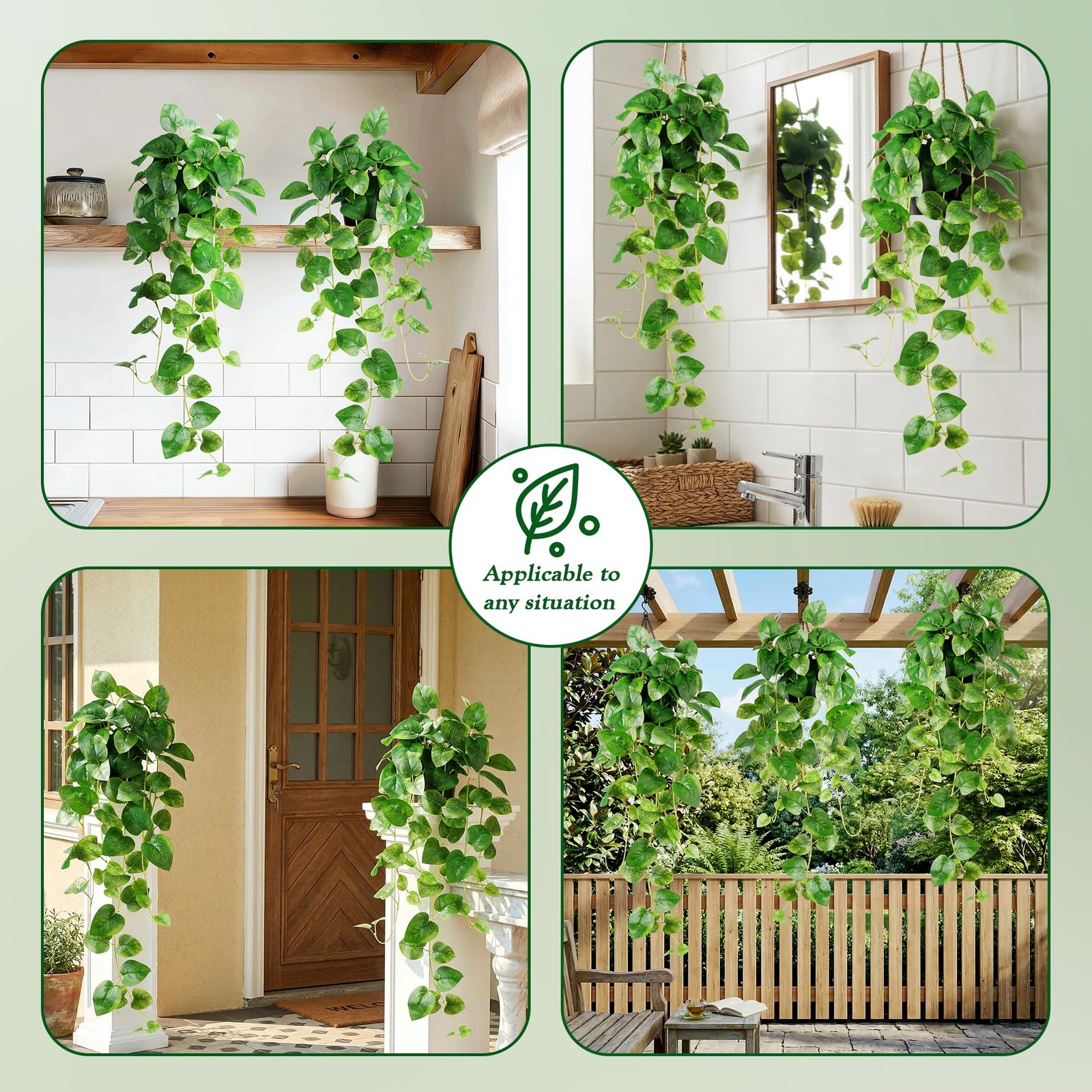Fake Pothos Hanging Plant – Set of 2 Artificial Plants Indoor with Pots, Silk…