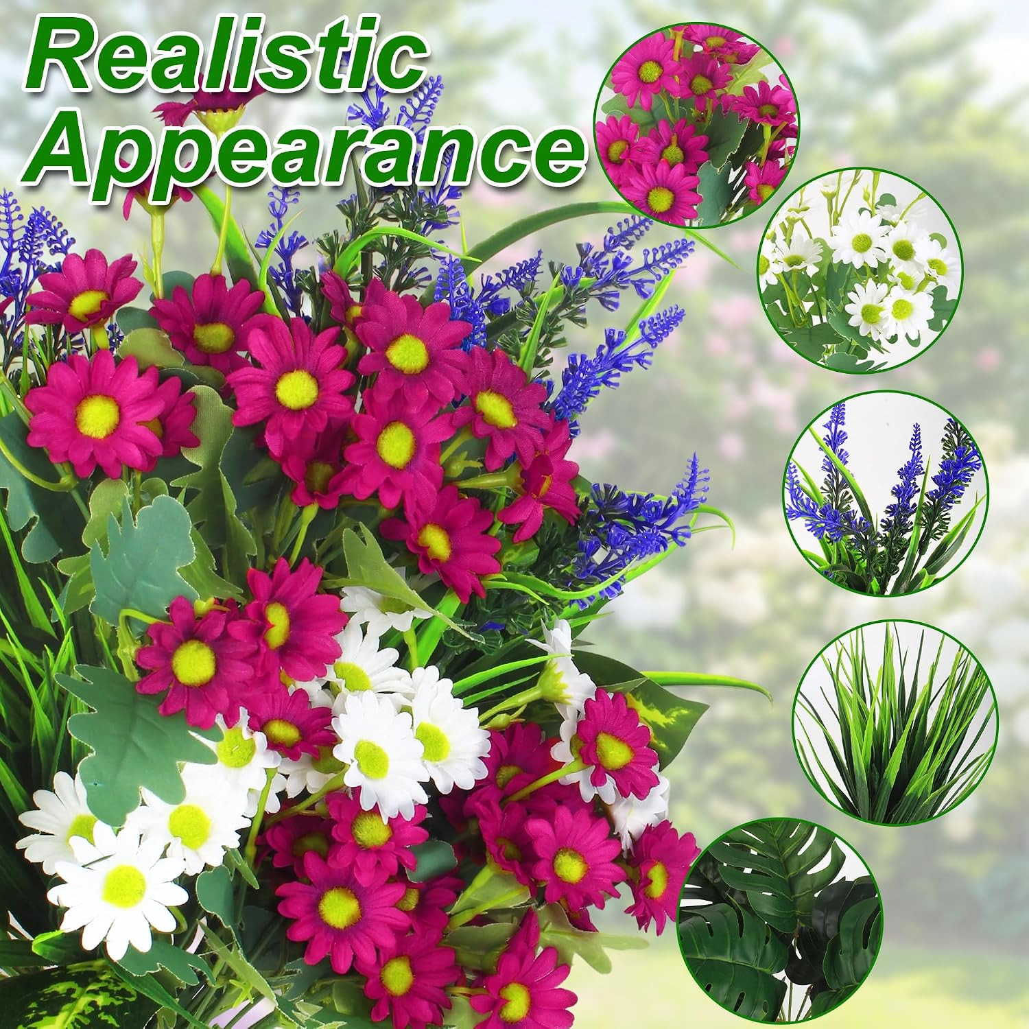 19PCS UV Resistant Artificial Plants for Outdoor Garden & Patio Decor