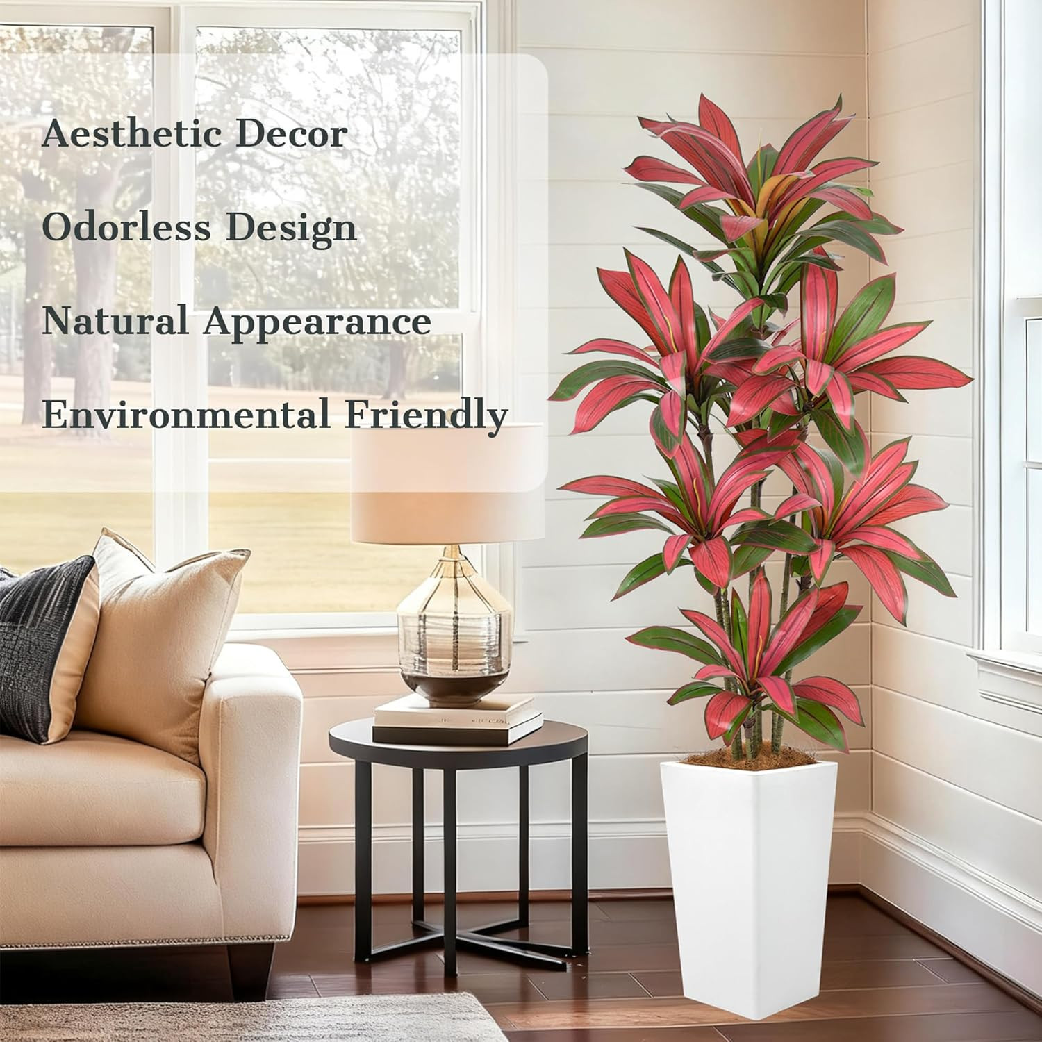 6FT Faux Dracaena Tree with White Planter – Realistic Indoor Tropical Decor
