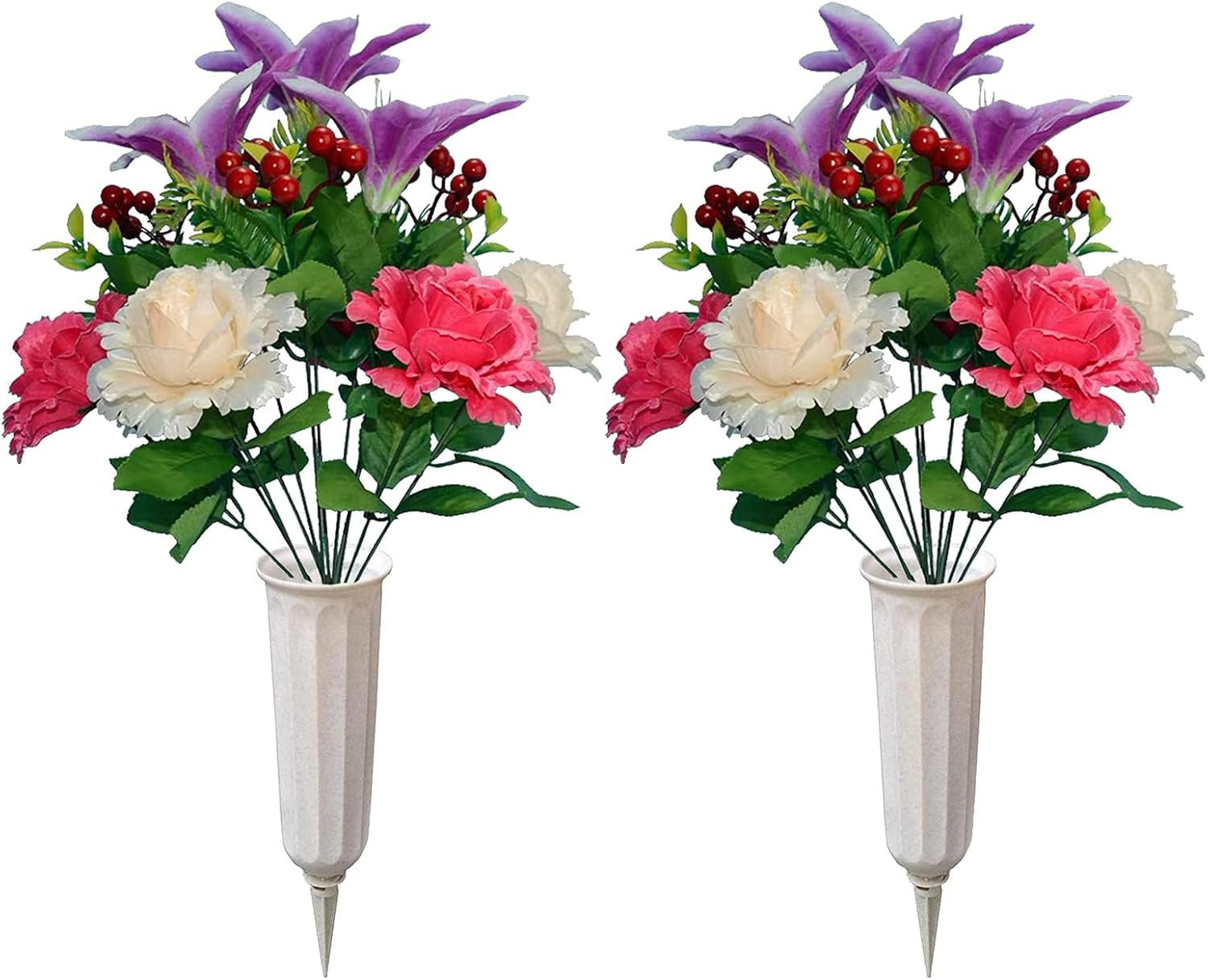 Artificial Memorial Flowers with Vase: Exquisite Gravestone Decor for Memorial D