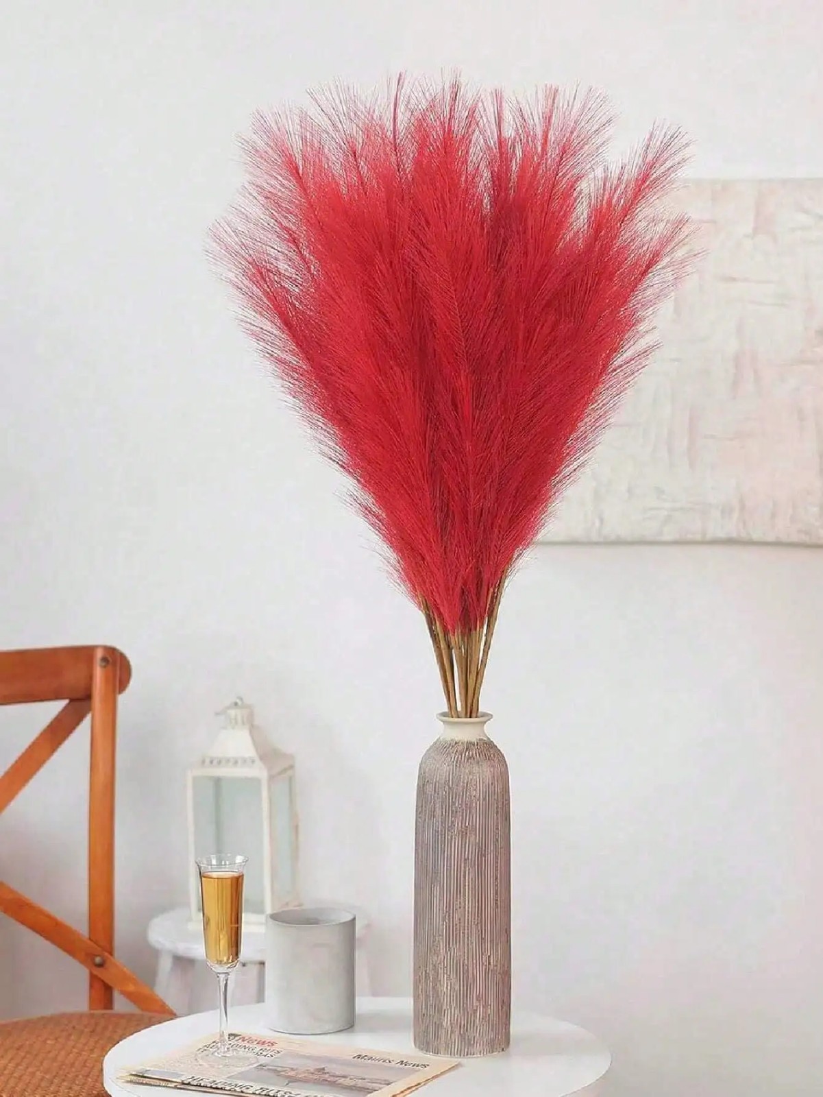 Red Artificial Reeds 55cm Tall Faux Pampas Grass for Wedding & Party Decor