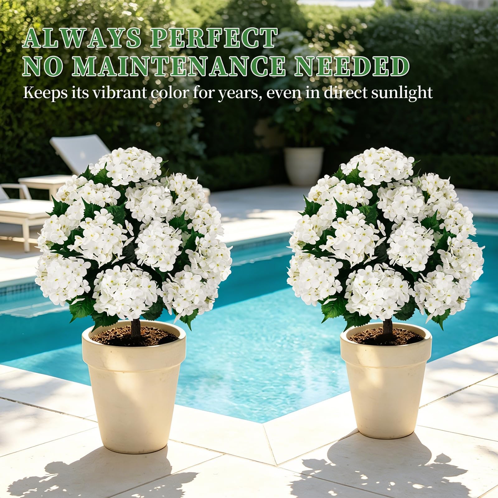 33″ Artificial Topiary Tree with White Hydrangea, Set of 2 UV Resistant Shrub…