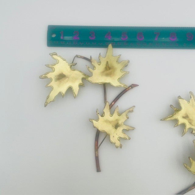 Vintage Gold Red Flowers & Leaves Copper Brass Metal Sculptures – 3 Pcs