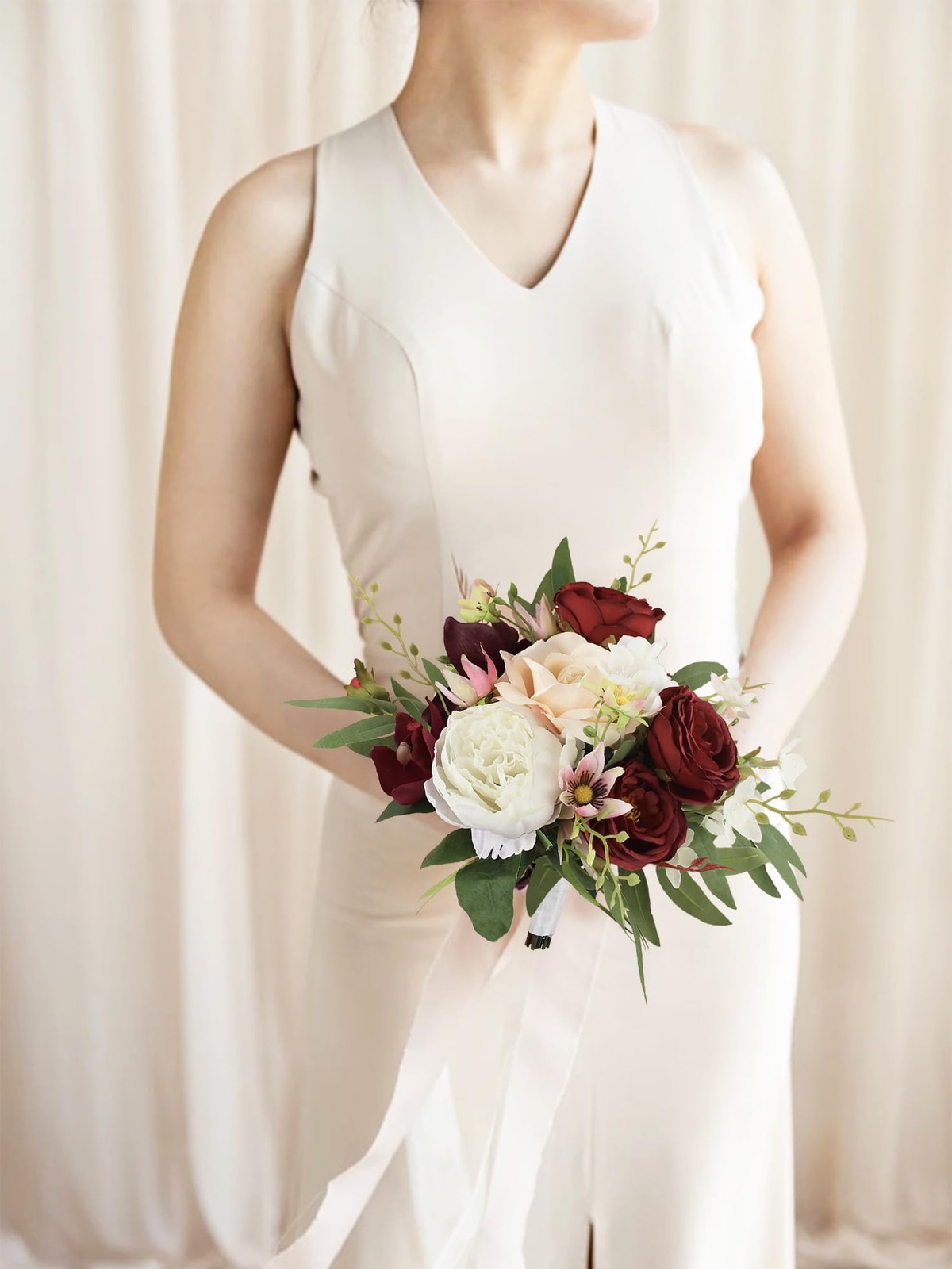 1Pc Fall Wedding Bouquets for Bridesmaids Burgundy Artificial Bridesmaid Bouq…